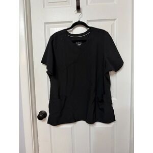 Wink W123 Scrub Top Womens XL Black V-Neck Short Sleeve Medical Uniform Pockets